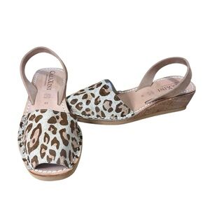Calaxini Leopard Haircalf Leather Avarca Sandals Size 8